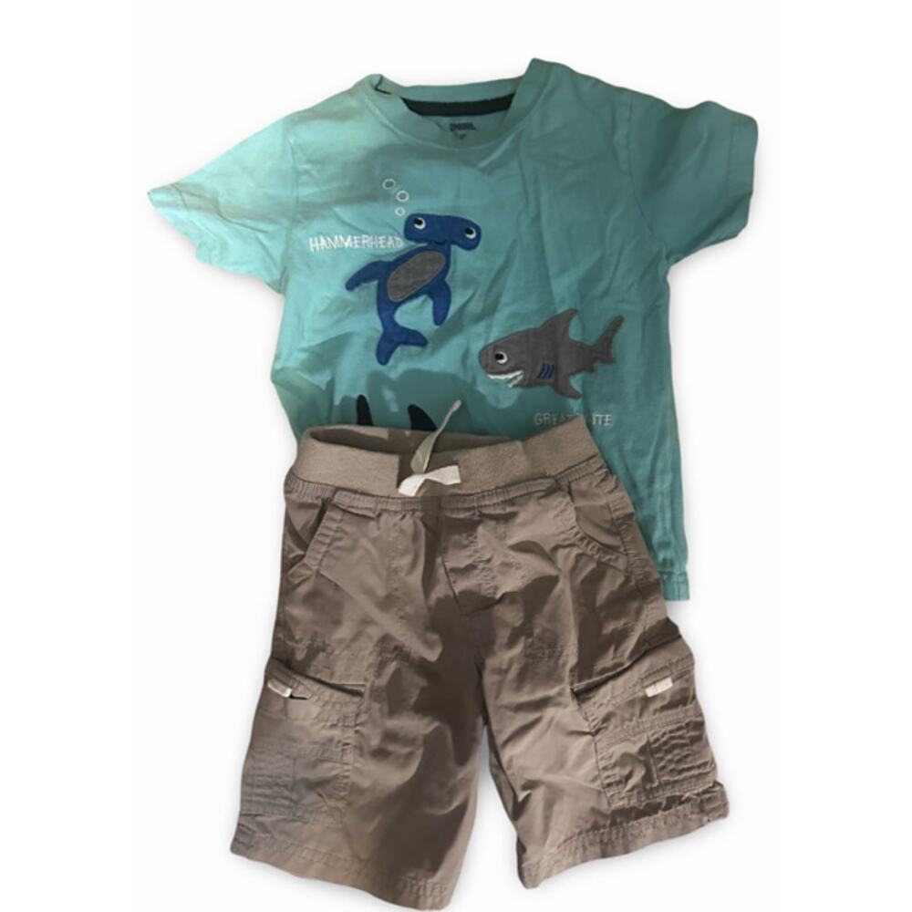 Gymboree Shirt & Cherokee Shorts Boys Outfit 3T Shark Graphic Set